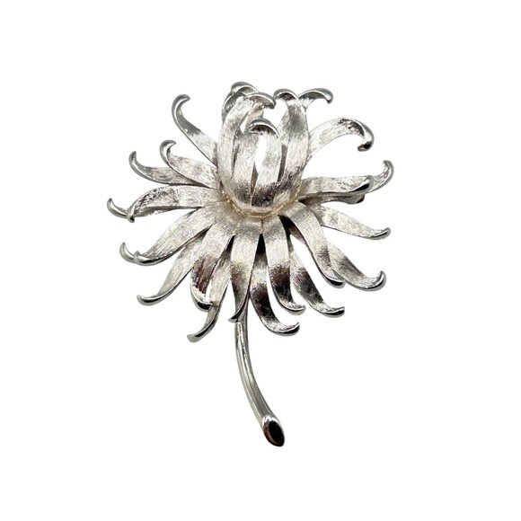 Vintage Dandelion Flower Pin Brooch Textured Silver Tone Metal Floral Jewelry - Picture 1 of 7